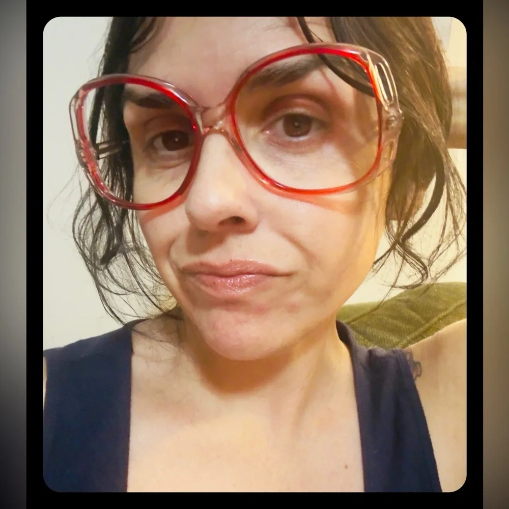 1980’s Vintage Red & Clear Oversized Eyeglasses with Cutouts, Unworn/Deadstock